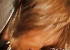 Asian schoolgirl sucking inspect penis